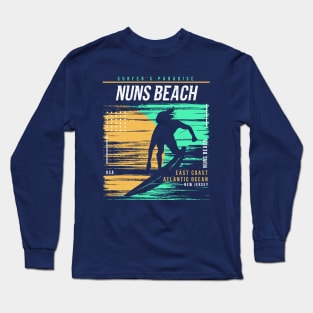 Retro Surfing Nuns Beach, New Jersey // Vintage Surfer Beach // Surfer's Paradise Long Sleeve T-Shirt